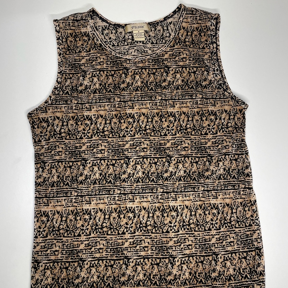 Vintage PLISSE Womens sleeveless Top Size S Tan/Black